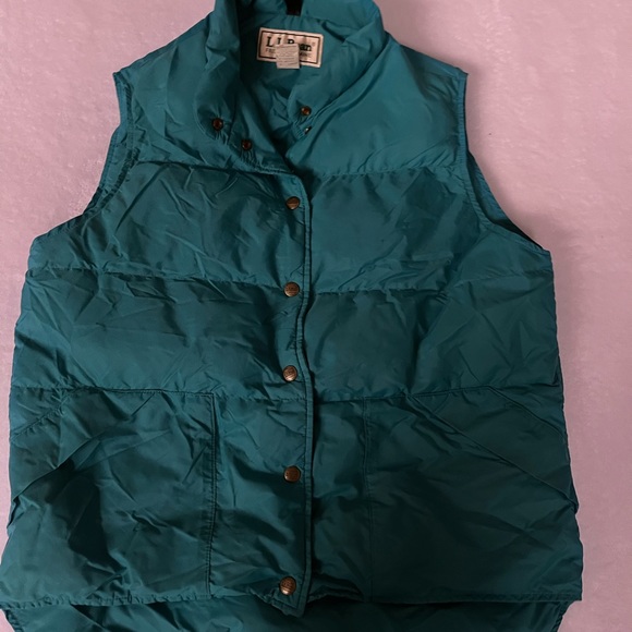 VTG LL BEAN Freeport Maine Women’s Puffer Vest Teal Goose Down Made in USA Large - Picture 7 of 7